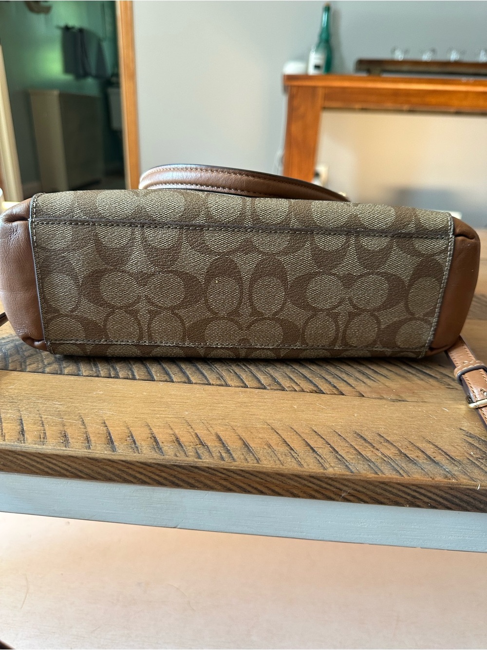 Coach Brown Signature Canvas Shoulder Satchel with Gold Hardware - Picture 3 of 6
